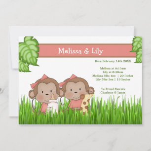 Nieuwe Baby Twin Girls Cute Monkey Aankondiging