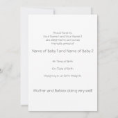 Nieuwe Baby Twins Aankondiging Fotokaart (Achterkant)