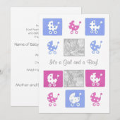 Nieuwe Baby Twins Aankondiging Fotokaart (Voorkant / Achterkant)