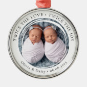 Nieuwe Baby Twins Foto Keepsake Eerste Kerstmis Metalen Ornament (Voorkant)