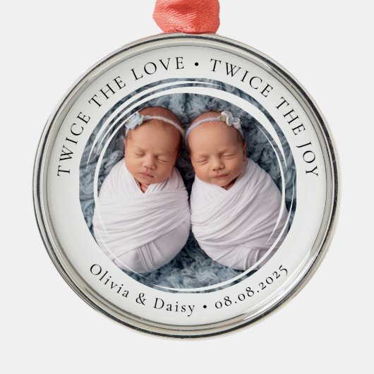 Nieuwe Baby Twins Foto Keepsake Eerste Kerstmis Metalen Ornament (Voorkant)