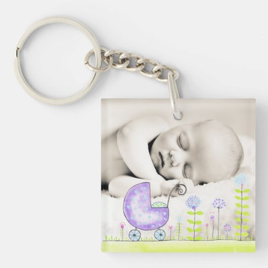 Nieuwe Baby Voeg je eigen foto dubbelzijdig toe Sleutelhanger (Voorkant)