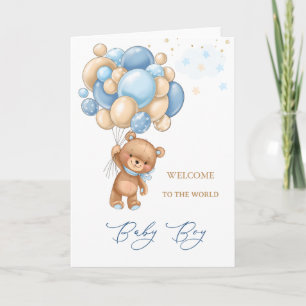 Nieuwe baby Welkom op de blauwe ballonnen van het Kaart