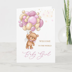 Nieuwe baby Welkom op de roze ballonnen van het Be Kaart