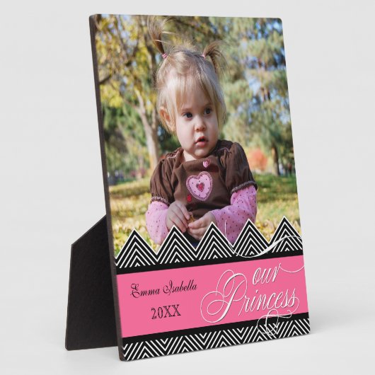 Nieuwe Baby Zig Zag Chevron Moderne Gepersonalisee Fotoplaat (Zijkant)