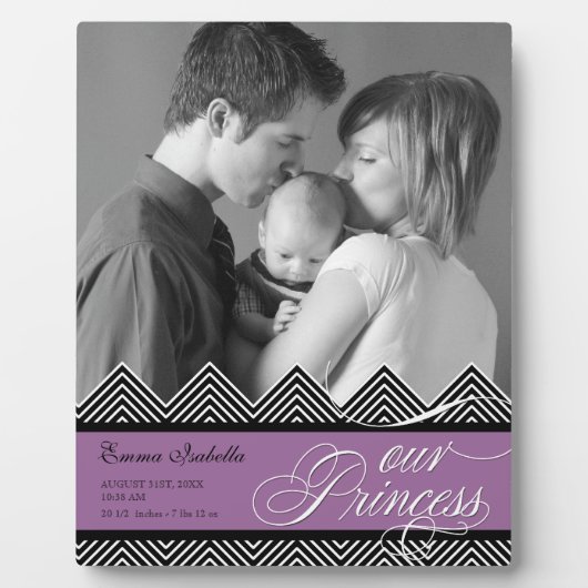 Nieuwe Baby Zig Zag Chevron Moderne Gepersonalisee Fotoplaat (Voorkant)
