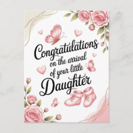 Nieuwe babydochter felicitaties bloemontwerp briefkaart