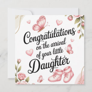 Nieuwe babydochter felicitaties bloemontwerp feestdagenkaart