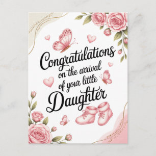 Nieuwe babydochter felicitaties bloemontwerp feestdagenkaart