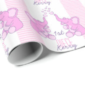 Nieuwe babydouche-nieknaam roze olifantenreep cadeaupapier (Rol Hoek)