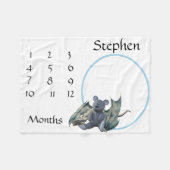 Nieuwe babydraak Baby Milestone Blue Dragon Teddy  Fleece Deken (Voorkant (Horizontaal))