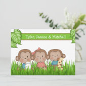 Nieuwe babydriekleertje, meisje en twee jongens, l aankondiging (Staand voorkant)