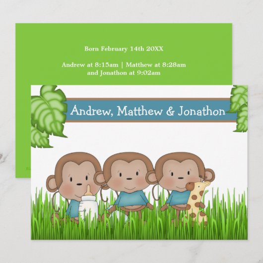 Nieuwe babydriewielers Drie-aams Cute Monkey Aankondiging (Voorkant / Achterkant)