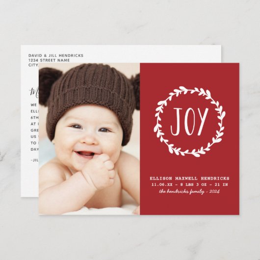 Nieuwe babyfeestdag - Aankondiging eetbare kleur Briefkaart (Voorkant / Achterkant)