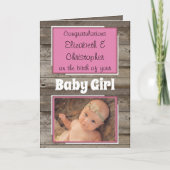 Nieuwe babyfelicitaties foto roesterig roze kaart (Voorkant)