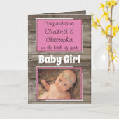 Nieuwe babyfelicitaties foto roesterig roze kaart (Gele Bloem)