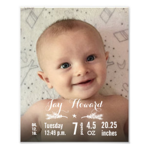 Nieuwe babyfoto met babyspecificaties dennen tak e foto afdruk