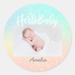 Nieuwe babyfoto Modern regenbooglitter Ronde Sticker