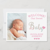 Nieuwe babyfoto welkom met naam aankondiging (Voorkant)