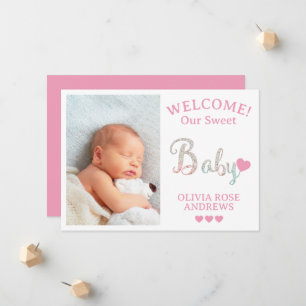 Nieuwe babyfoto welkom met naam aankondiging