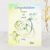 Nieuwe babyjongen Cherub-ontwerpgroet Kaart (Gele Bloem)