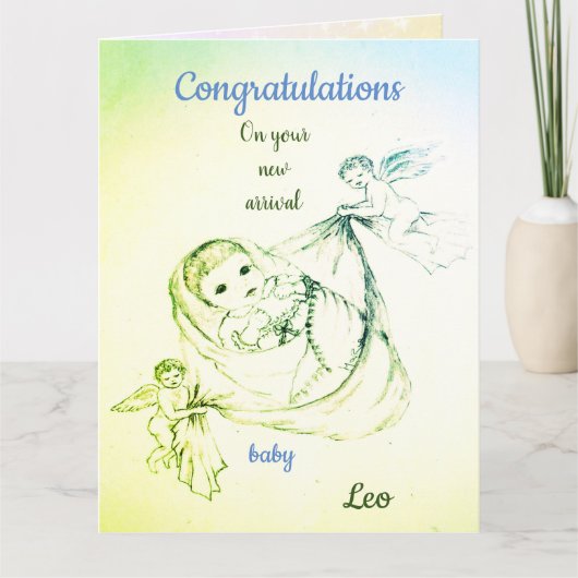 Nieuwe babyjongen Cherub-ontwerpgroet Kaart (Voorkant)