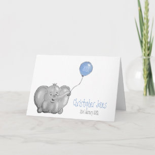 Nieuwe babyjongen gepersonaliseerde olifant blauwe kaart