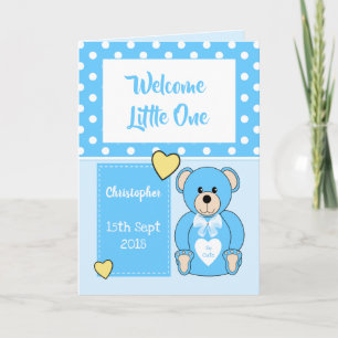 Nieuwe babyjongen Teddybeer blauwe groet Kaart