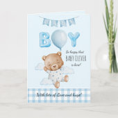 Nieuwe babyjongen Teddybeer met ballonnen Kaart (Voorkant)