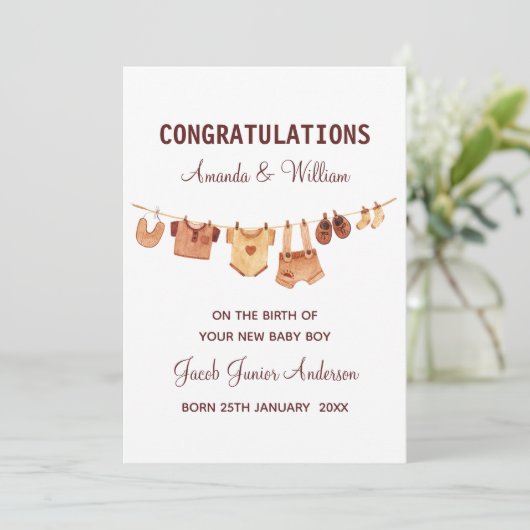 Nieuwe babykleding Gefeliciteerd op maat Kaart (Staand voorkant)