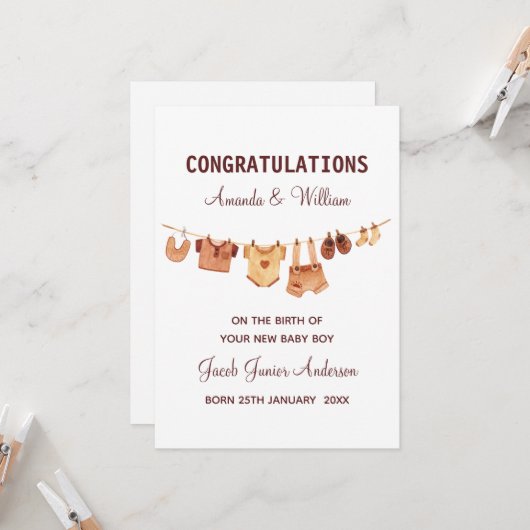 Nieuwe babykleding Gefeliciteerd op maat Kaart (Voorkant / Achterkant in situ)