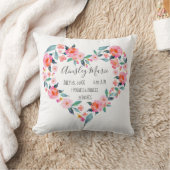Nieuwe babymeisje Roze Roze Floral Heart Birth Sta Kussen (Deken)