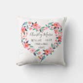 Nieuwe babymeisje Roze Roze Floral Heart Birth Sta Kussen (Voorkant)