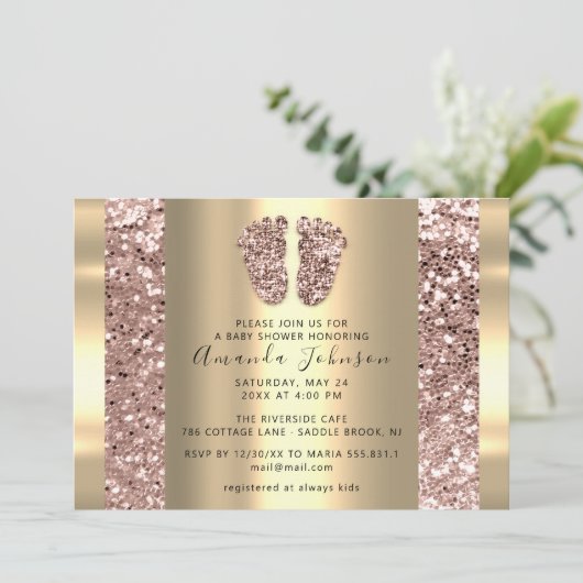 Nieuwe babyschoentjes Roos Glitter Boy Girly Kaart (Staand voorkant)