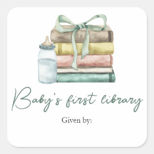 Nieuwe babyshower hoofdstuk - baby's eerste biblio vierkante sticker