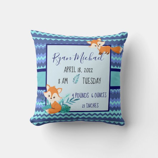 Nieuwe babystats Pillow Fox Blue Shower Kussen (Voorkant)