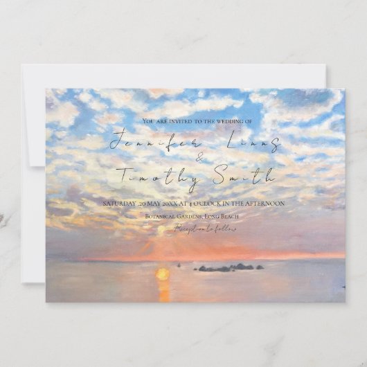 Nieuwe beginnende zonsopgang van zee bruiloft uitn kaart (Voorkant)