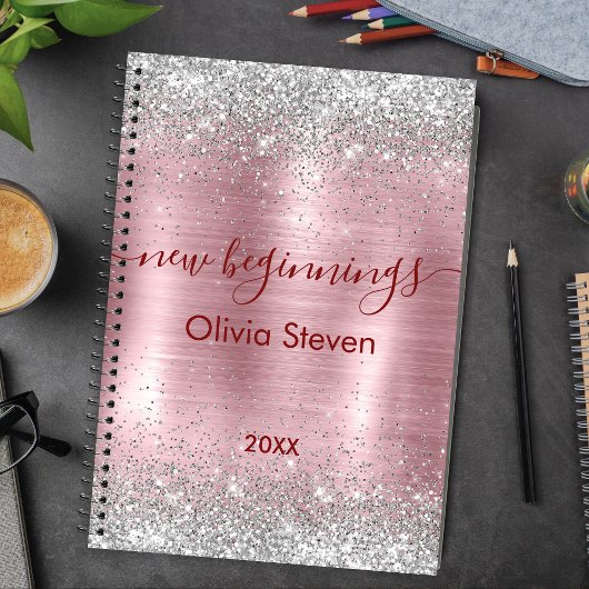 nieuwe beginnings blush zilver nep glitters groot notitieboek