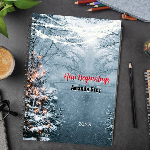 Nieuwe beginnings boslandschap witte boom aangepas notitieboek