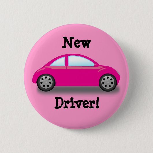 Nieuwe bestuurder roze autobutton ronde button 5,7 cm (Voorkant)