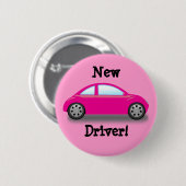 Nieuwe bestuurder roze autobutton ronde button 5,7 cm (Voorkant /achterkant)