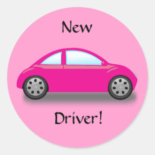 Nieuwe Bestuurder Roze Autosticker Ronde Sticker
