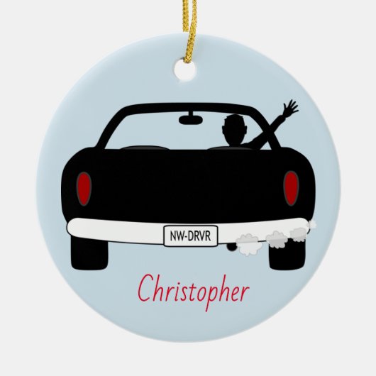 Nieuwe bestuurdersrechtse zijjongen keramisch ornament (Voorkant)