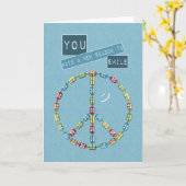 Nieuwe beugels Gefeliciteerd Vredesteken op Denim Kaart (Gele Bloem)