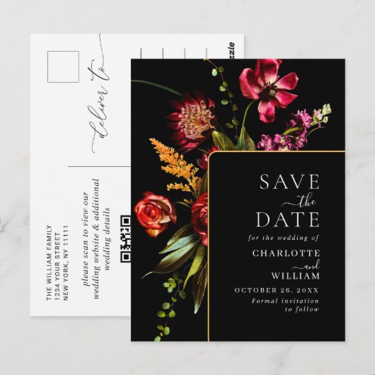 Nieuwe Bloemen Huwelijk Bewaar de Datum QR Code Briefkaart (Voorkant / Achterkant)