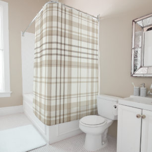 Nieuwe boerderij beige en taupe plaid douchegordijn
