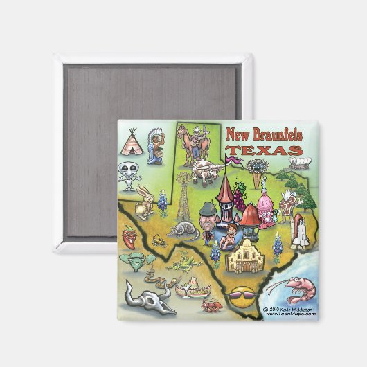 Nieuwe Braunfels TEXAS-kaart Magneet (Voorkant / Achterkant)