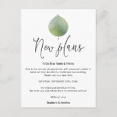 Nieuwe bruiloft plannen Nieuwe datum Eucalyptus op Aankondigingskaart (Voorkant)