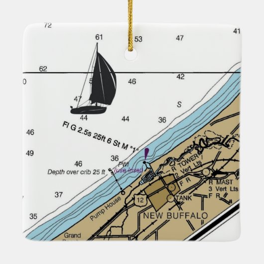 Nieuwe BuffelMI Nautical Chart Keramisch Ornament (Achterkant)