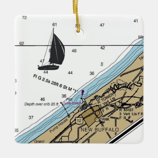 Nieuwe BuffelMI Nautical Chart Keramisch Ornament (Voorkant)